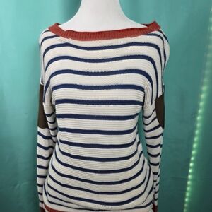 Lemon Tart Striped Knit Sweater with Elbow Patches - Size S